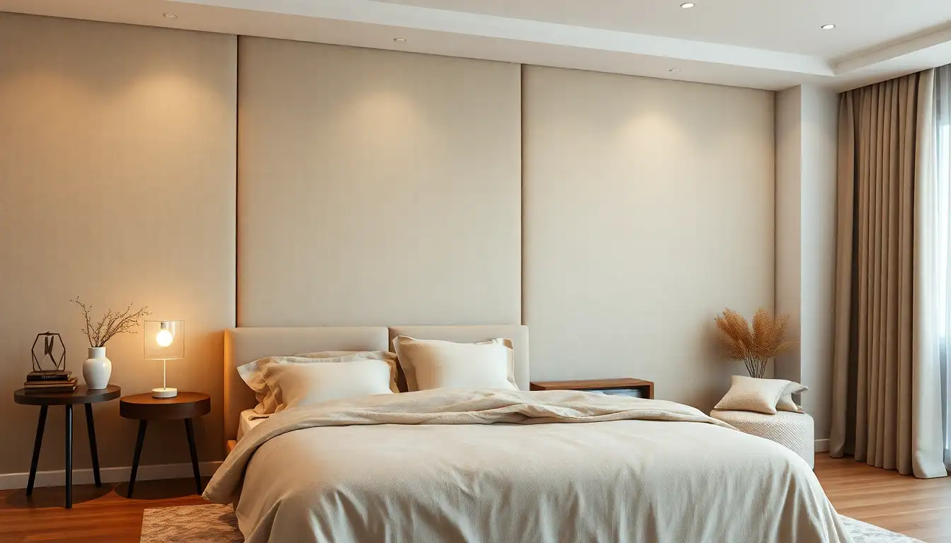 Soft fabric panels used as wall art in a cozy bedroom setting.
