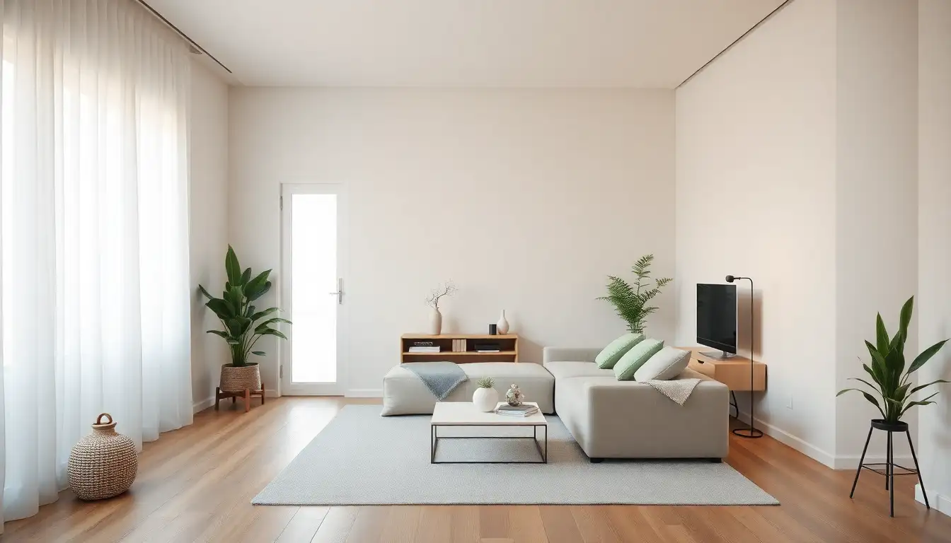 Uncluttered surfaces in a minimalist room