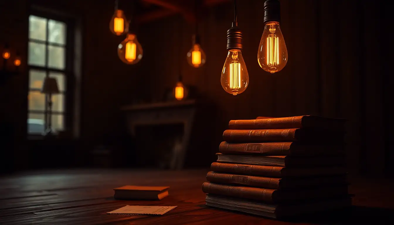 Warm Edison bulb glow in a dark fairy grunge reading corner