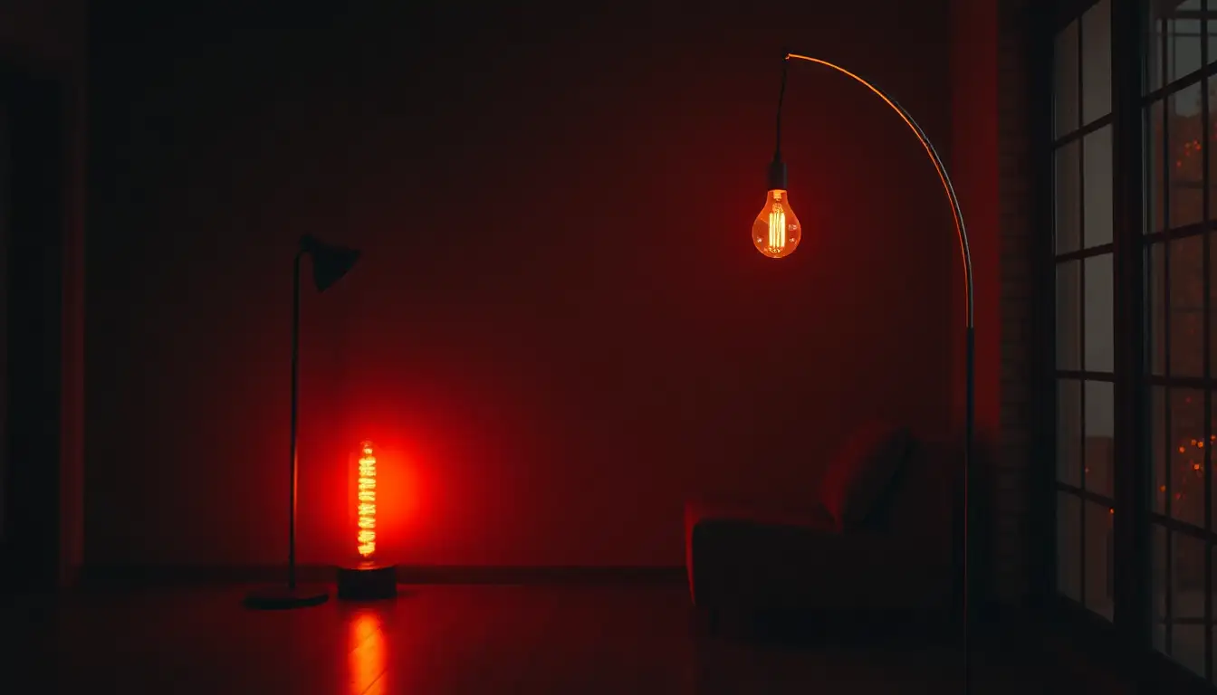 Warm mood lighting with an arc lamp and vintage bulbs